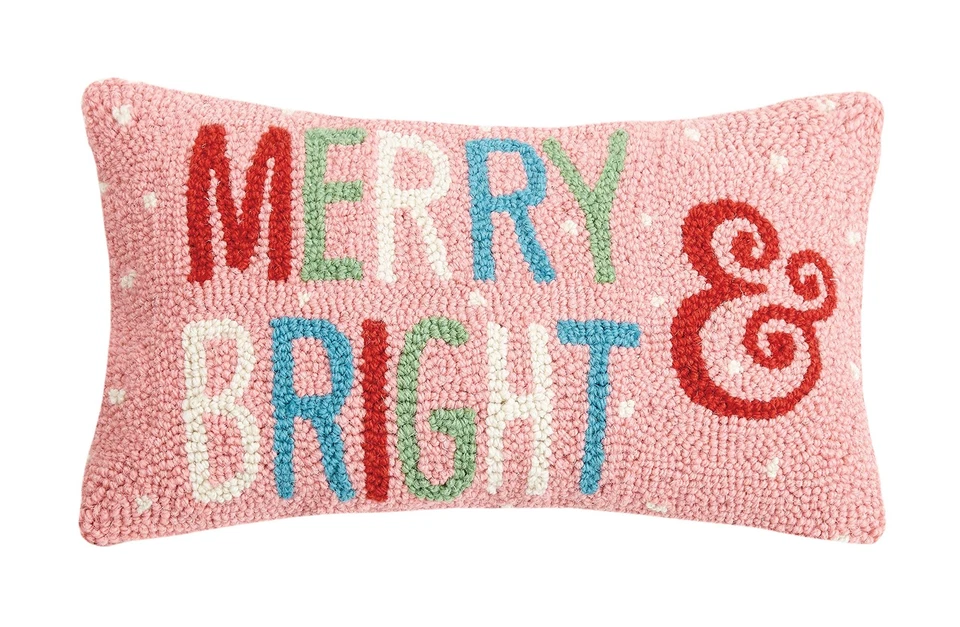 31JES1669C16OB Merry and Bright Holiday Hook Pillow, 16-inch Long - Image 1 of 1