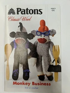 Monkey Business (Patons Classic Wool) Paperback Crochet Knit Sock Monkeys - Picture 1 of 13