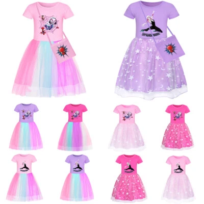 Kid Girl Spider Stacy Gwen Rainbow Star Dress Birthday Party Cosplay Fancy Dress