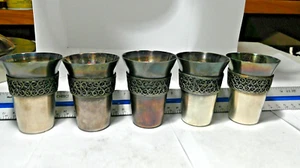 Antique Russian Filigree Set of 5 silver plated cups - Picture 1 of 5