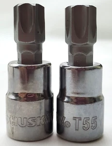 Lot of 2 Husky T55 Tamper Proof Torx Bit Sockets 3/8" Drive - Picture 1 of 7