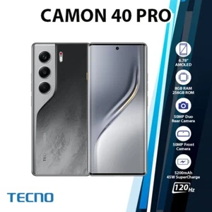 TECNO Camon 40 Pro 4G Android Cell Phone (8GB+256GB/BLACK/Dual SIM/Unlocked) - Afbeelding 1 van 3