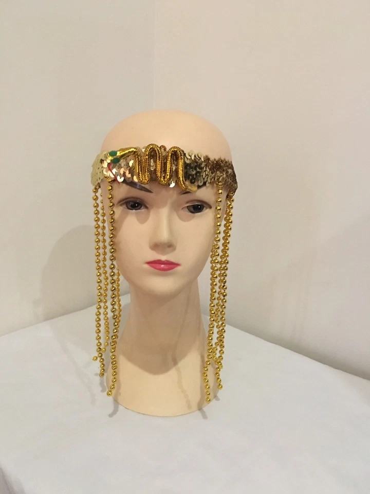 CLEOPATRA HEADPIECE Egyptian Beaded Headband Headdress Fancy Costume Sequin - image 1 of 1