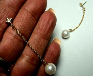 Tolle 14K Gelbgold Einzelperlen Ohrhänger QUALITÄT Handarbeit auf Bestellung - Bild 1 von 7