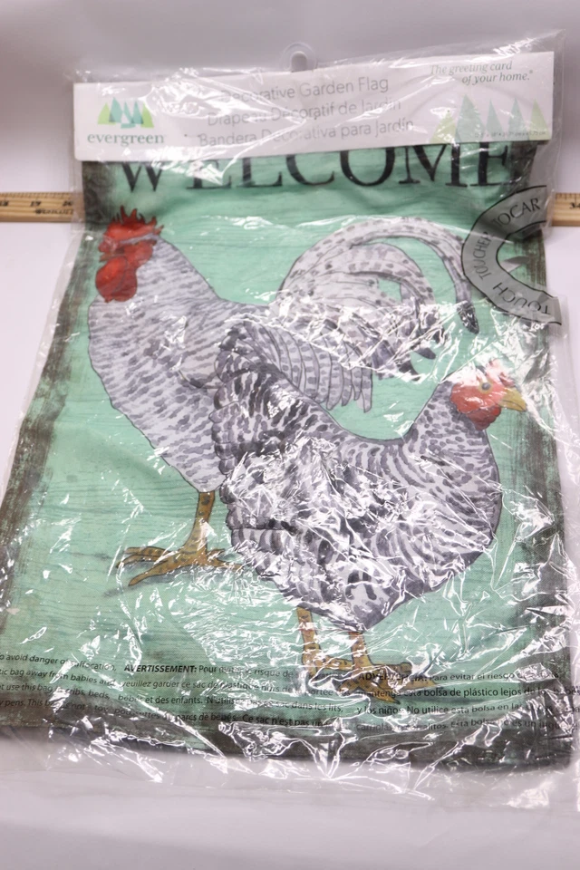 Evergreen Welcome Rooster Garden Flag Multicolor 100% Linen 12.5" x 18" 14l10352 - Image 1 of 1