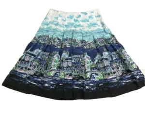 Falda Completa Talbots Mujer 4 Petite 4p Azul Venecia Italia Escena Ciudad Góndola Plisada - Imagen 1 de 9