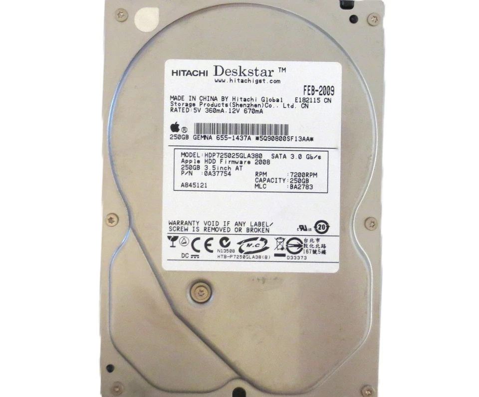 Hitachi HDP725025GLA380 0A37754 BA2783 (5Q9) China 250gb 3.5" Sata HDD 2009 - Image 1 of 4