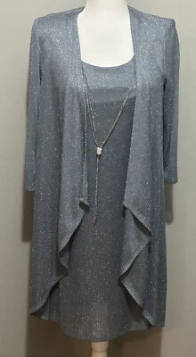 Conjunto de 2 chaqueta y vestido sin mangas R&M Richards plateado metálico para mujer talla 8 $109 Foto 1 de 4