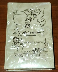25 Aniversaeio Sagrada Biblia Pearl Cover Look Gold Edges Spanish Bible 1995 - Picture 1 of 24