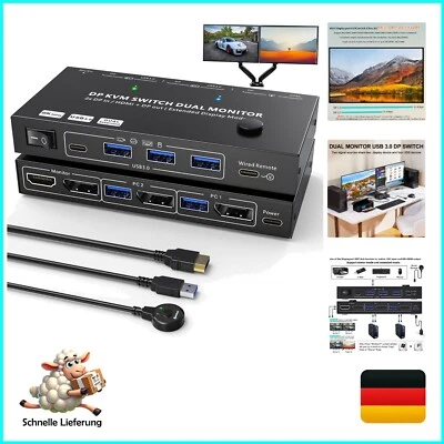 8K Displayport KVM Switch 2 PC 2 Monitor 4K@144Hz 8K@30Hz, MST KVM Switch Dua... - Bild 1 von 4