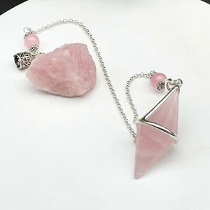 Colgante Péndulo Cristal Rosa Natural Reiki Curativo Plata 990 Regalo D110222 - Imagen 1 de 5