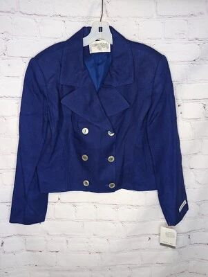 Blazer Vintage Escena Internacional Azul Real 100% Lino Doble Pecho Talla 14 Foto 1 de 4