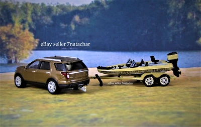 Remolque Ford Explorer Bass Pro 2011-2019 barco de pesca camión modelo escala 1/64 Foto 1 de 4