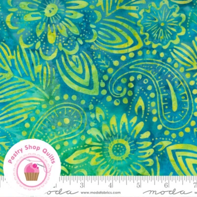 BERMUDA 4359 30 Sea Blue Green Floral MODA BATIKS Quilt Fabric - Image 1 of 4