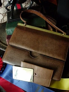 Vintage GUCCI Classic Brown Kelly Purse Handbag Tote Bag w/ Mirror Coin Wallet  - Picture 1 of 11