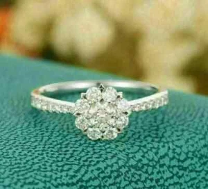 2Ct Round Cut Simulated Diamond Women's Engagement Ring 14K White Gold Plated - Picture 1 of 5