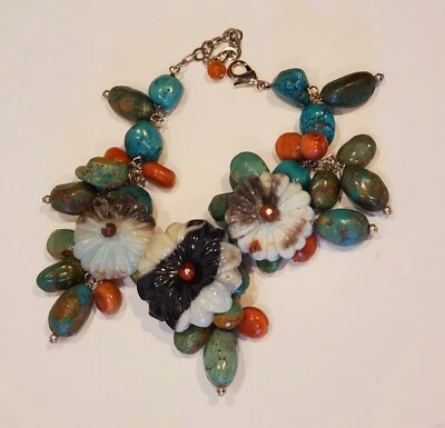 Pulsera colgante Cha Cha con cuentas de piedras preciosas naturales jaspe, turquesa y amazonita  Foto 1 de 4