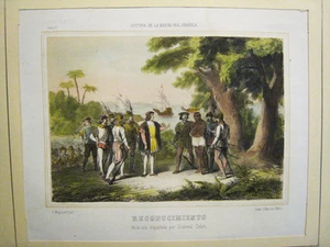 Colón.Descubrimiento.Isla Española.Litografia original.Madrid 1856-63 - Bild 1 von 1
