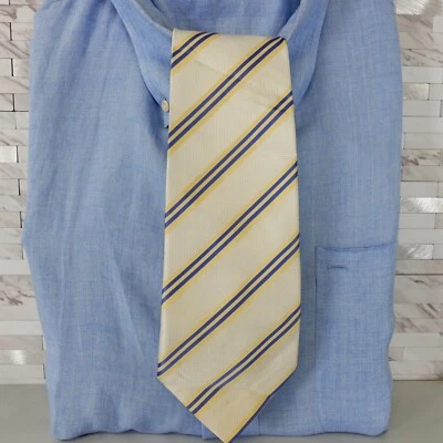 Ivory White Neck Tie Mens Blue Striped Silk Solid Woven Suit Dress Light Fresh - Image 1 of 4