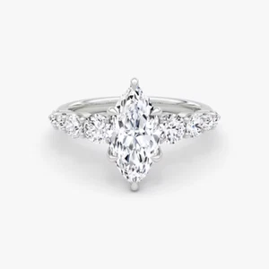 IGI GIA Certified Lab Grown Diamond Wedding Ring 14K White Gold 2.20 Ct Marquise - Picture 1 of 8