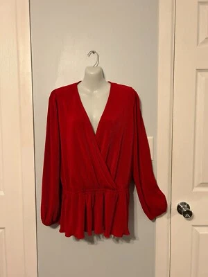 Blusa/top con cuello en V roja ecuestre 34th manga larga talla grande 2X nuevo con etiquetas Foto 1 de 4