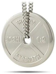 Women's Stainless Steel Weight Plate Necklace-Joshua 1:9 Shields of Strength - Picture 1 of 8