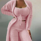 Women Warm With Pockets Fuzzy 3 Piece Sweatsuit Ladies Loungewear Casual