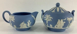 Wedgwood Creamer & Covered Sugar Bowl Set Blue White England - Picture 1 of 8