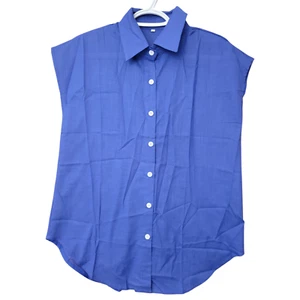 Womens Sleeveless Button Down Tank Top Shirt V Neck Collared Blouse FREE S&H - Picture 1 of 2