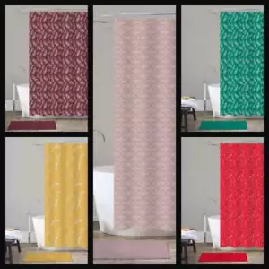 14 Piece Bathroom Set Rug, Fabric Printed Shower Curtain, & Roller Chrome Hooks - Picture 1 of 58