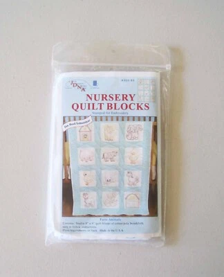 Jack Dempsey Stamped Nursery Quilt Blocks Farm Animals 300-83 Embroidery - Image 1 of 3