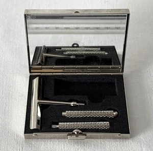 Maquinilla de afeitar delgada de acero inoxidable en caja SIN CARTUCHOS eje de 3 piezas de metal, tapa de espejo - Imagen 1 de 10