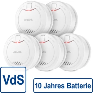 5x LogiLink Rauchmelder VdS 10 Jahre Batterie 85dB Feuermelder Brandmelder Alarm - Bild 1 von 8