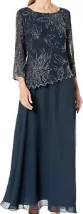 Vestido de Boda Formal J Kara Azul Marino Manga 3/4 Cuentas Azul Talla 12P Largo $190 - Imagen 1 de 11