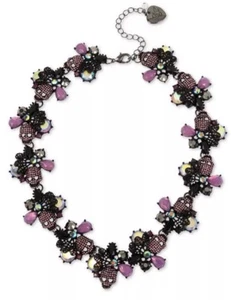 BETSEY JOHNSON Hematite-Tone Crystal & Stone SKULL Collar Necklace NWT - Picture 1 of 1