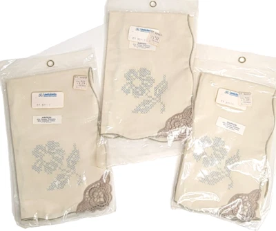 VTG Linen Doily Blue Cross Stitch Floral Pattern Lace Edge Unstitched Project - Image 1 of 4