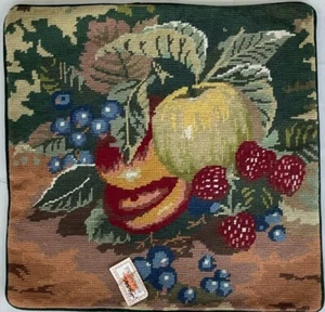  Chinese Fruit Design 16" Hand Crafted Needlepoint Pillow Cover - Picture 1 of 3