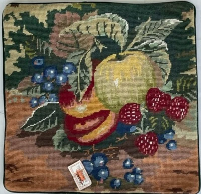  Chinese Fruit Design 16" Hand Crafted Needlepoint Pillow Cover - Image 1 of 3