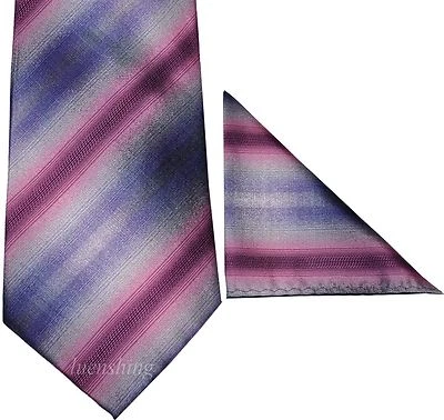 New Polyester Woven Men's Neck Tie set purple pink necktie wedding prom formal - Image 1 of 3