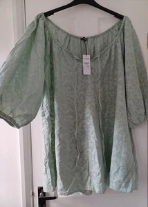 BNWT SZ 22 24 LOVELY YOURS 100 % COTTON SAGE GREEN SUMMER TOP BLOUSE NEW CURVE - Picture 1 of 6