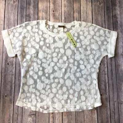 Nuevo Top Y2K Coqueta Encaje Lunares Mujer Jr M Crema Transparente Manga Corta Encubrimiento Foto 1 de 4