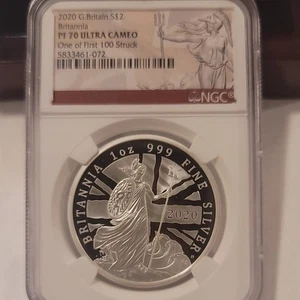 2020 G.BRITAIN BRITANNIA 2 POUNDS PF70 ONE OF FIRST 100 STRUCK IN BOX WITH COA  - Picture 1 of 15