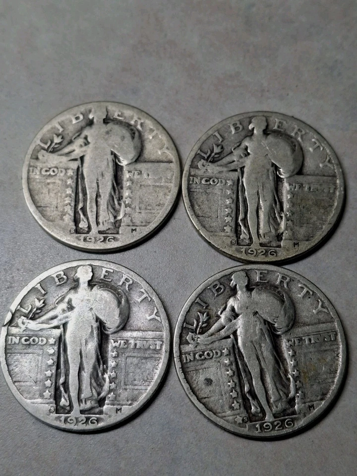 Four (4) 1926 S Standing Liberty Quarters:  - Image 1 of 3