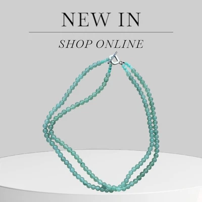 Gorgeous Double Strand Amazonite Beaded Necklace 925 Sterling Silver Toggle - Image 1 of 3