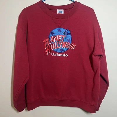 Sudadera De Colección Planet Hollywood Hombres L Roja De Colección Cuello Redondo Orlando FL Pullover Foto 1 de 4