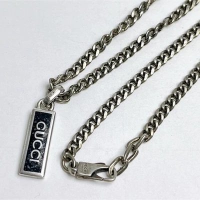 Collar de cadena de plata Gucci placa con logotipo AB 925 joyería elegante de Japón Foto 1 de 4