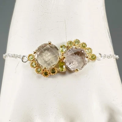 Handmade Natural Green Amethyst Bracelet 925 Sterling Silver 7.5"/BR13697 - Image 1 of 4