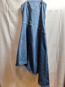 DYNAMITE DENIM Bandeau Strapless Asymmetrical Denim Dress Sz P/S Blue Boho Chic - Picture 1 of 6