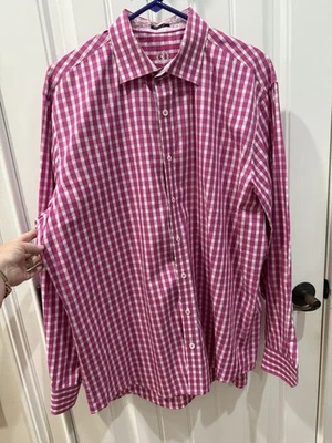 Bugatchi Uomo Shirt Men Large Button Up Classic Fit Pink Preppy Flip Cuff Guys - Image 1 of 4