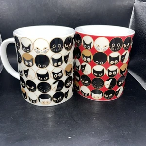 Jewel Japan  Cat Kitten Eyes w/Paw Prints Handle Coffee Mugs (2) Halloween - Picture 1 of 10